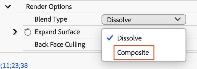 Premiere Proの「Motion Tween」で黒枠が出てしまう問題の解決方法について解説した画像。「Render Options」の設定を「Dissolve」から「Composite」にする